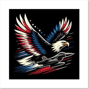 Red White Blue American Flag Jet Fighter Eagle Patriotic Posters and Art